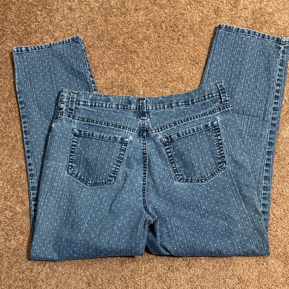 Super Cute Gloria Vanderbilt Blue Straight Leg Jeans Polka dots on Medium Wash - Picture 4 of 8